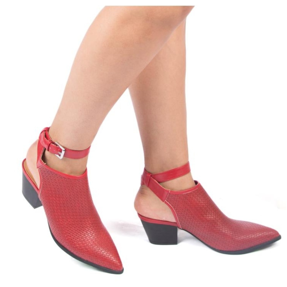 Hot! Red Ankle Wrap Booties Size - Picture 2 of 4